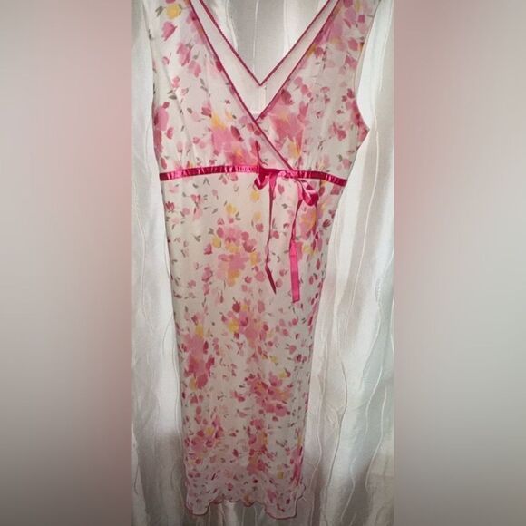 Vintage Y2K Studio Y Dress Size 13/14 Pink White Floral Sleeveless with ribbon - Picture 2 of 7
